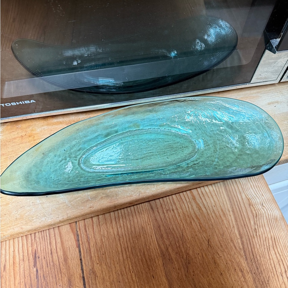 Vintage Annie Glass signed and numbered aqua glass platter